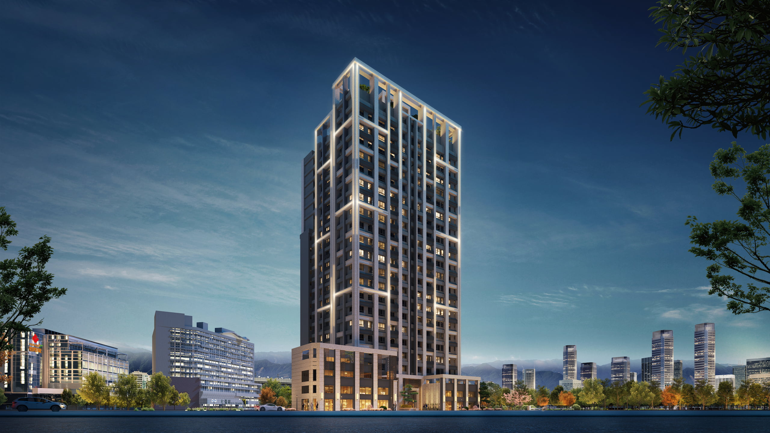 明明德 黃昏景｜建築外觀透視圖與房地產建築視覺化作品